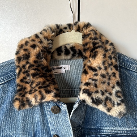 Reformation Aussie Denim Jacket with Leopard faux fur - Picture 3 of 6